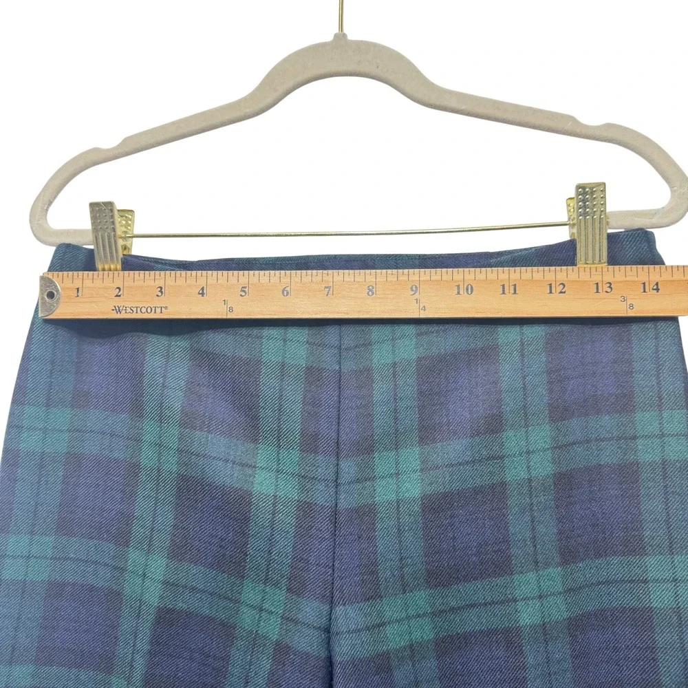 J Crew Italian Wool Plaid Pants‎ Womens Size 2 Green Navy High Rise Career
